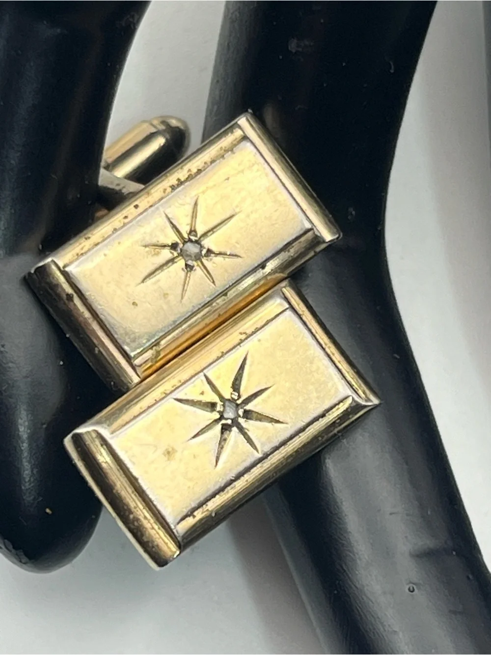 MCM atomic starburst Pioneer gold tone diamond chip vintage cufflinks 1960’s